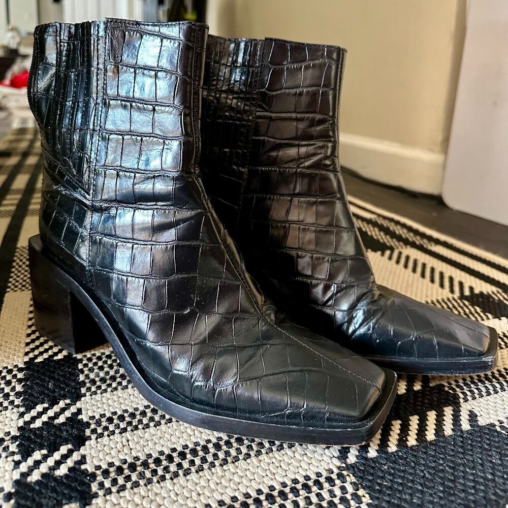 Schutz Black Square Toe Boot